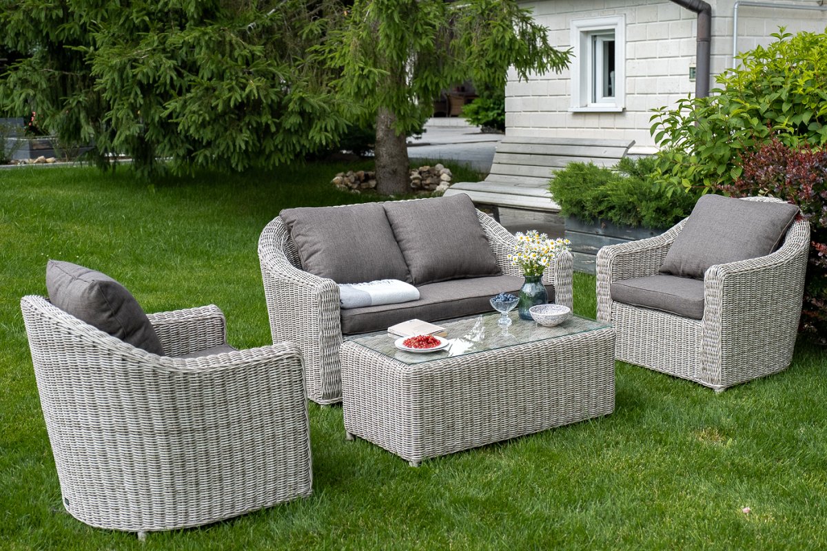 Диван Кон Панна из искусственного ротанга двухместный, цвет бежевый фото 7