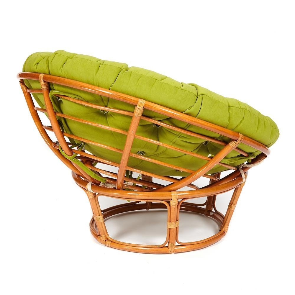 Кресло Папасан/Papasan (23/01 W) /с подушкой и ремешками/ диаметр подушки 125см, 115х101х104см, коньячный, флок олива, 23 фото 2