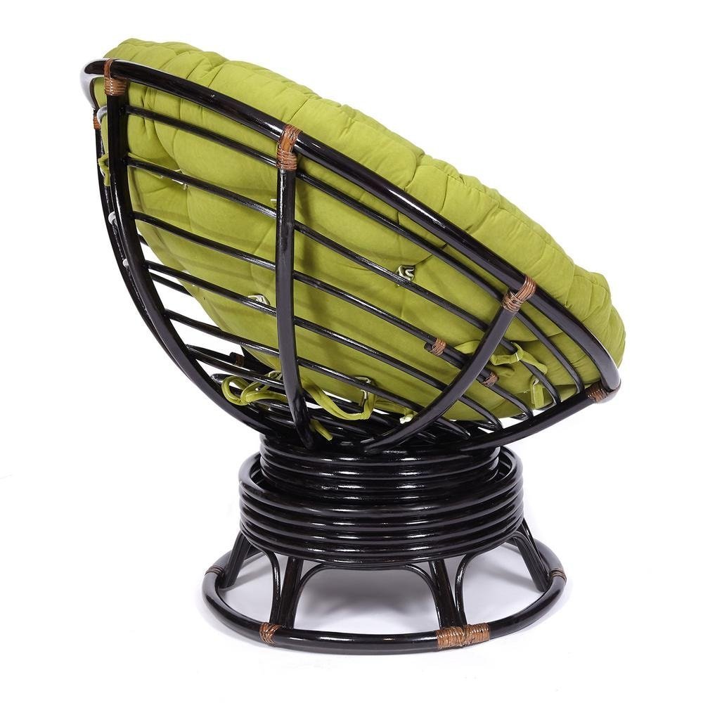 Кресло-качалка Папасан/Papasan (W 23/01 B) /с подушкой/ 115х78х104см, античный черно-коричневый, флок олива, 23 фото 2