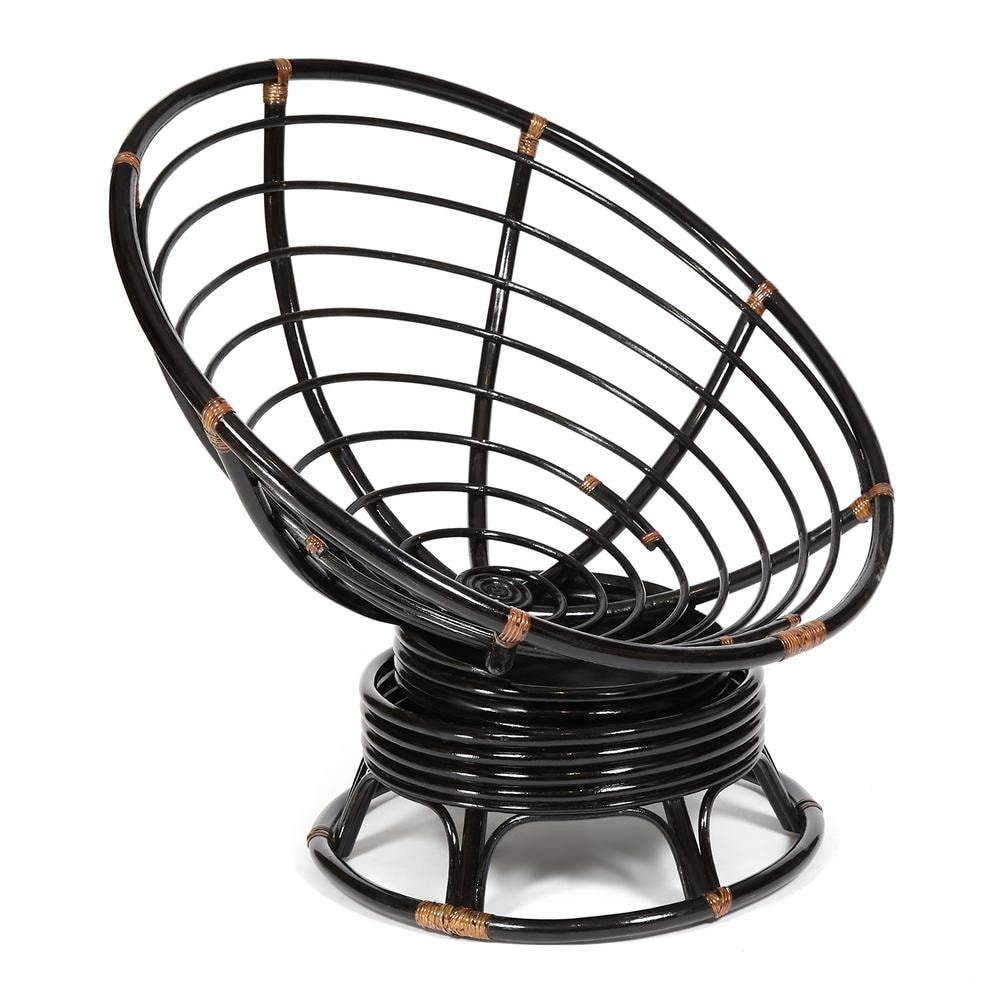 Кресло-качалка Папасан/Papasan (W 23/01 B) /с подушкой/ 115х78х104см, античный черно-коричневый, флок олива, 23 фото 3