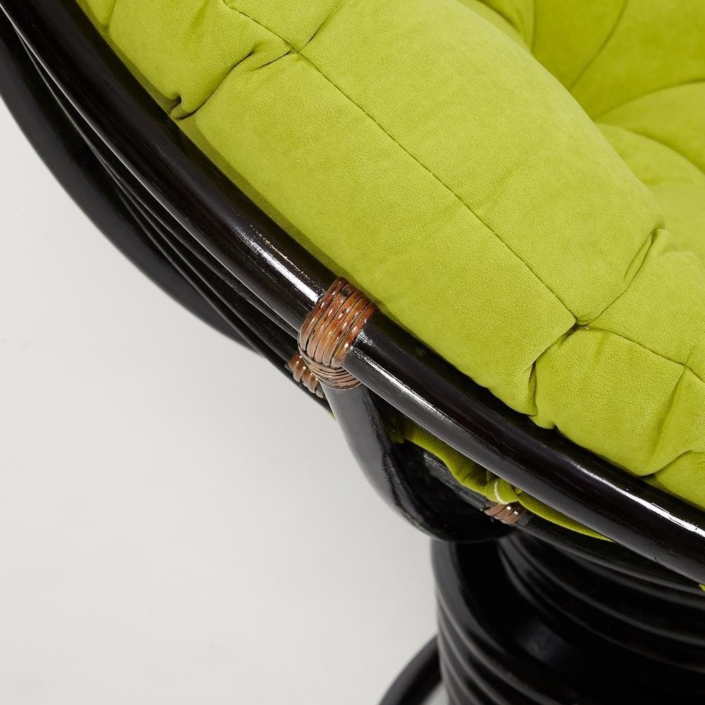 Кресло-качалка Папасан/Papasan (W 23/01 B) /с подушкой/ 115х78х104см, античный черно-коричневый, флок олива, 23 фото 5
