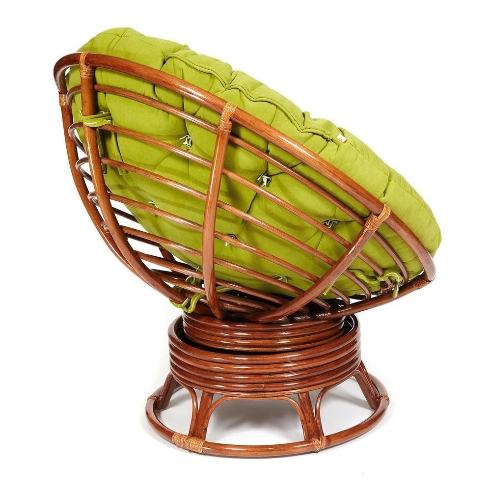 Кресло-качалка Папасан/Papasan (W 23/01 B) /с подушкой/ 115х78х104см, пекан орех, флок олива, 23 фото 2