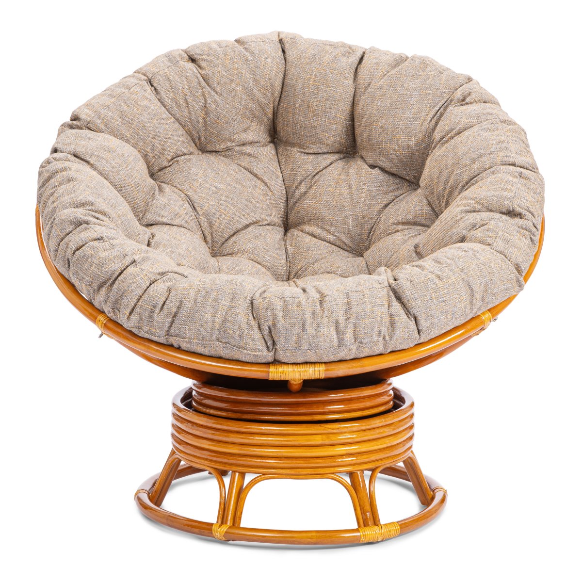 Кресло-качалка Папасан/Papasan (W 23/01 B) /с подушкой/ 115х78х104см, коньячный, подушка рогожка, меланж фото 5