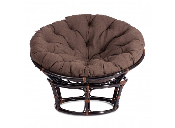 Кресло Папасан/Papasan (23/01 W) /с подушкой и ремешками/ диаметр подушки 125см, 115х101х104см, античный черно-коричневый, ткань коричневый,