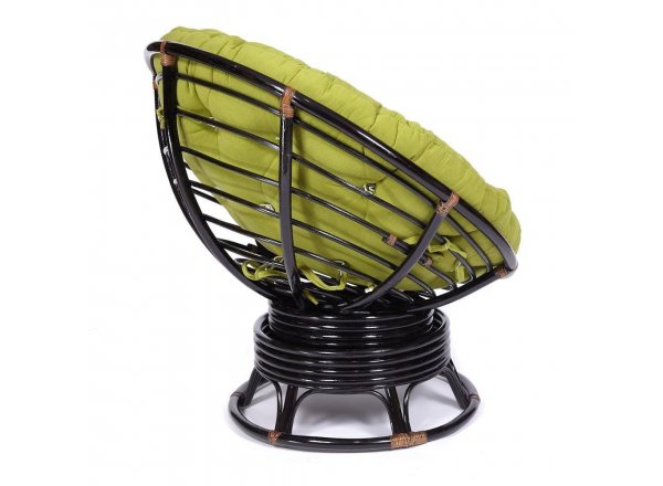 Кресло-качалка Папасан/Papasan (W 23/01 B) /с подушкой/ 115х78х104см, античный черно-коричневый, флок олива, 23
