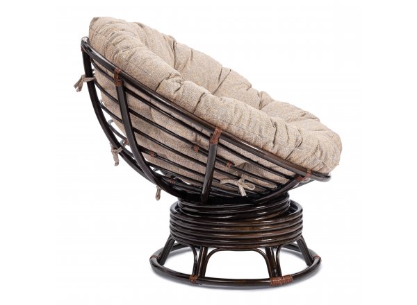 Кресло-качалка Папасан/Papasan (W 23/01 B) /с подушкой/ 115х78х104см, античный черно-коричневый, подушка рогожка, меланж