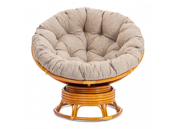 Кресло-качалка Папасан/Papasan (W 23/01 B) /с подушкой/ 115х78х104см, коньячный, подушка рогожка, меланж фото 5