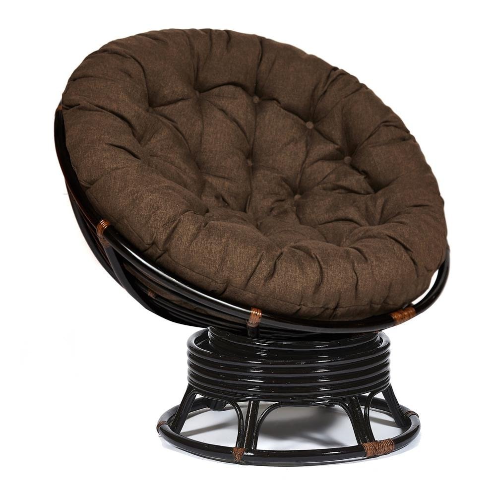 Кресло-качалка Папасан/Papasan (W 23/01 B) /с подушкой/ 115х78х104см, античный черно-коричневый, ткань коричневый, 3м7-147