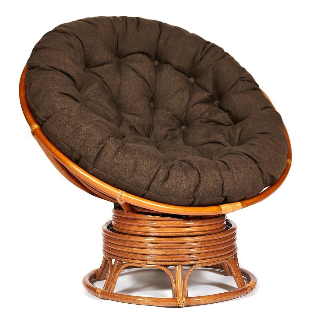 Кресло-качалка Папасан/Papasan (W 23/01 B) /с подушкой/ 115х78х104см, коньячный, ткань коричневый, 3м7-147