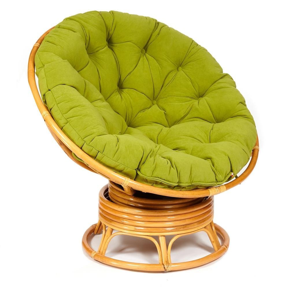 Кресло-качалка Папасан/Papasan (W 23/01 B) /с подушкой/ 115х78х104см, медовый, флок олива, 23