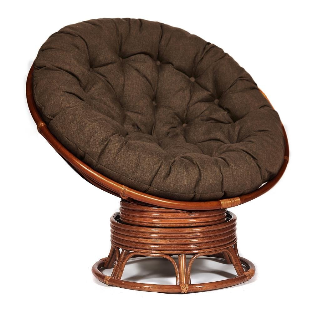Кресло-качалка Папасан/Papasan (W 23/01 B) /с подушкой/ 115х78х104см, пекан орех, ткань коричневый, 3м7-147