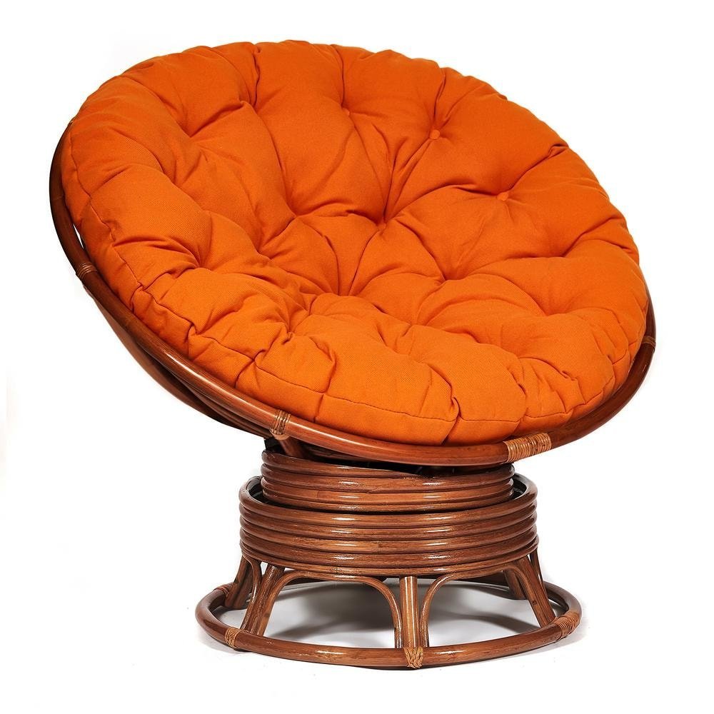 Кресло-качалка Папасан/Papasan (W 23/01 B) /с подушкой/ 115х78х104см, пекан орех, ткань оранжевый, с 23