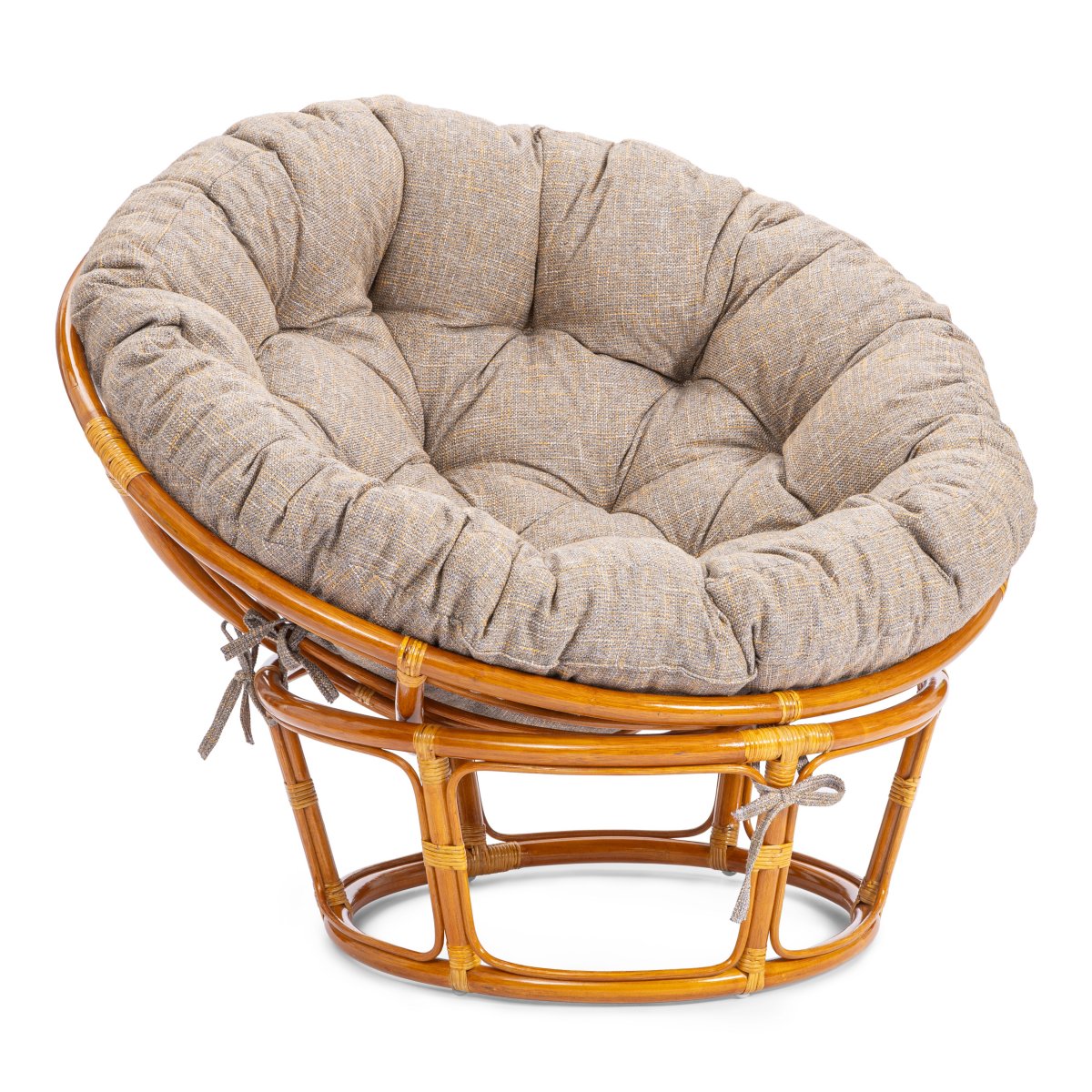 Кресло Папасан/Papasan (23/01 W) /с подушкой и ремешками/ 115х101х104см, коньячный, подушка рогожка, меланж