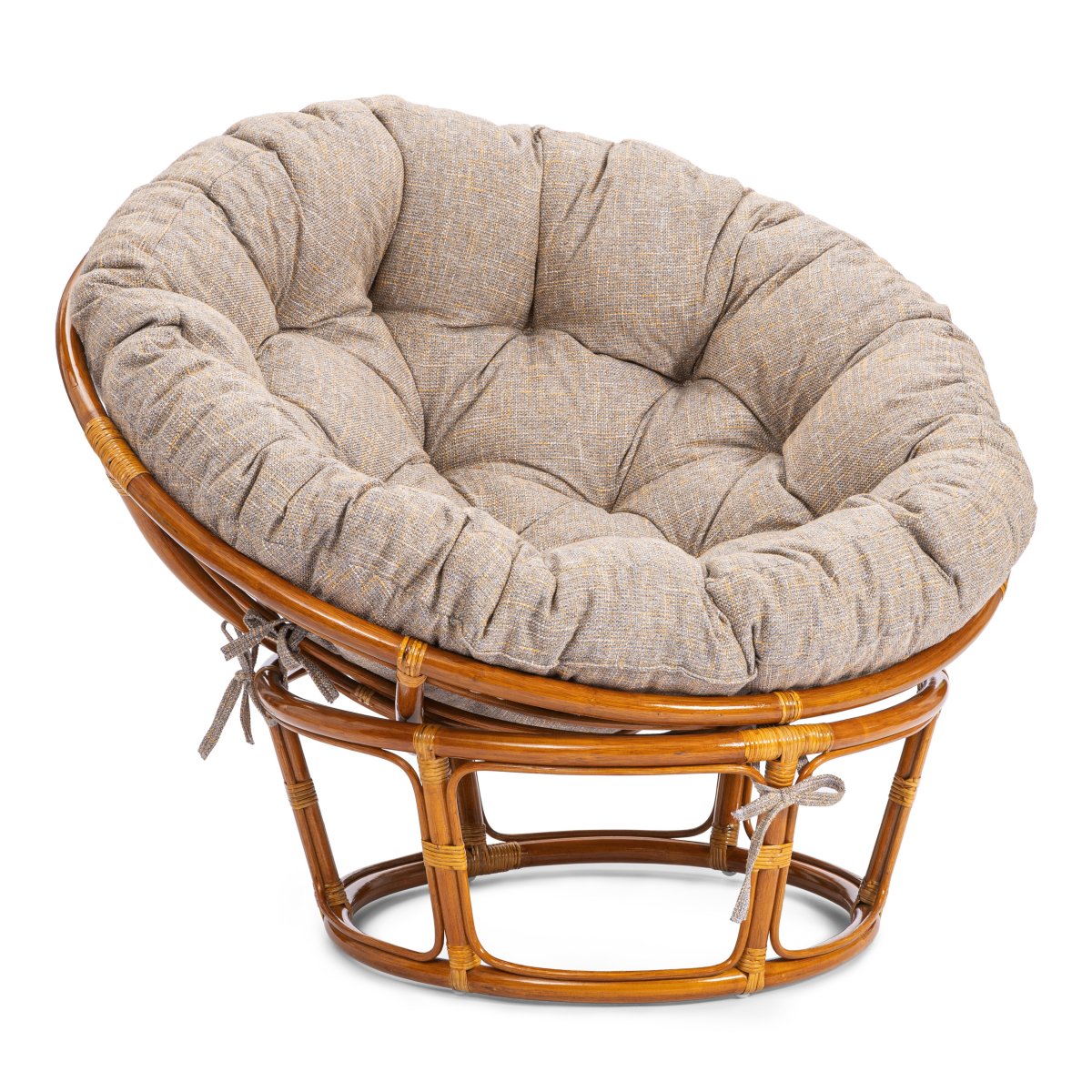 Кресло Папасан/Papasan (23/01 W) /с подушкой и ремешками/ 115х101х104см, пекан орех, подушка рогожка, меланж