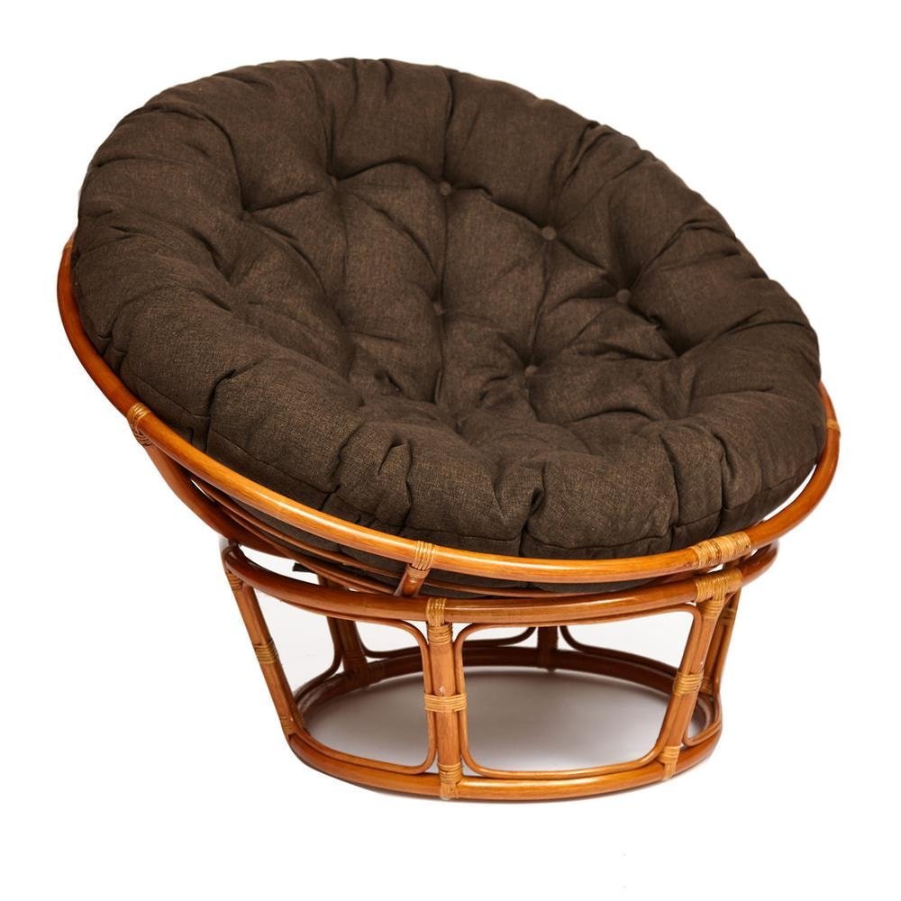 Кресло Папасан/Papasan (23/01 W) /с подушкой и ремешками/ диаметр подушки 125см, 115х101х104см, коньячный, ткань коричневый, 3м7-147