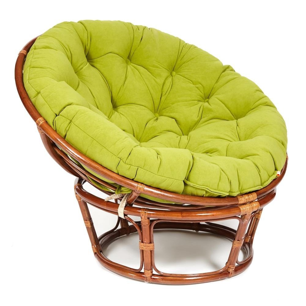 Кресло Папасан/Papasan (23/01 W) /с подушкой и ремешками/ диаметр подушки 125см, 115х101х104см, пекан орех, флок олива, 23