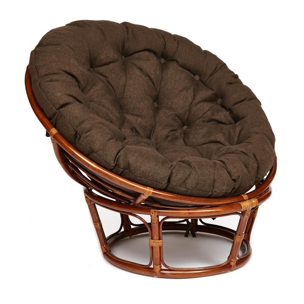 Кресло Папасан/Papasan (23/01 W) /с подушкой и ремешками/ диаметр подушки 125см, 115х101х104см, пекан орех, ткань коричневый, 3м7-147