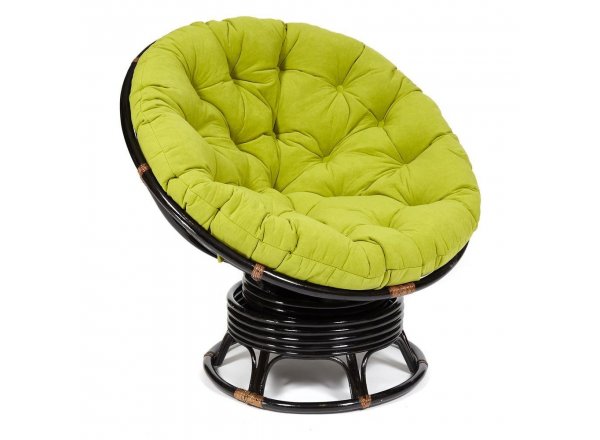 Кресло-качалка Папасан/Papasan (W 23/01 B) /с подушкой/ 115х78х104см, античный черно-коричневый, флок олива, 23