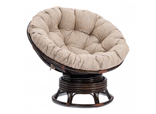 Кресло-качалка Папасан/Papasan (W 23/01 B) /с подушкой/ 115х78х104см, античный черно-коричневый, подушка рогожка, меланж