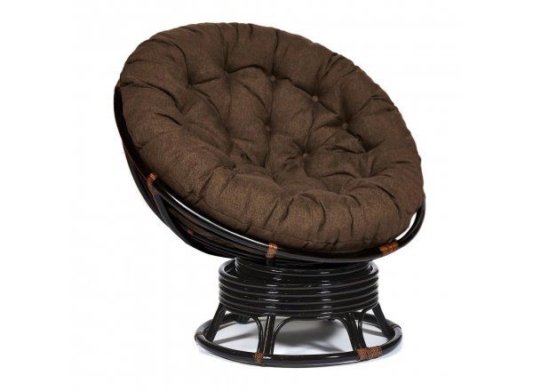 Кресло-качалка Папасан/Papasan (W 23/01 B) /с подушкой/ 115х78х104см, античный черно-коричневый, ткань коричневый, 3м7-147