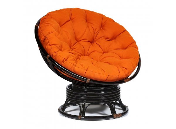 Кресло-качалка Папасан/Papasan (W 23/01 B) /с подушкой/ 115х78х104см, античный черно-коричневый, ткань оранжевый, с 23