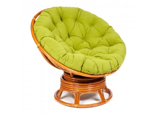 Кресло-качалка Папасан/Papasan (W 23/01 B) /с подушкой/ 115х78х104см, коньячный, флок олива, 23