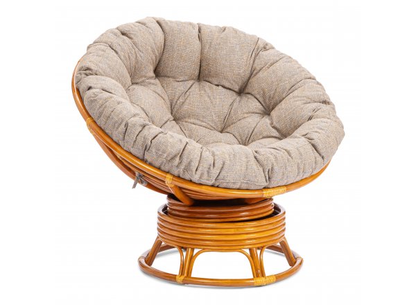 Кресло-качалка Папасан/Papasan (W 23/01 B) /с подушкой/ 115х78х104см, коньячный, подушка рогожка, меланж
