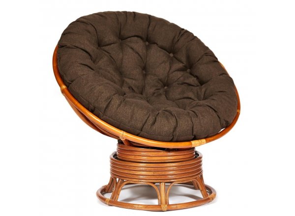 Кресло-качалка Папасан/Papasan (W 23/01 B) /с подушкой/ 115х78х104см, коньячный, ткань коричневый, 3м7-147