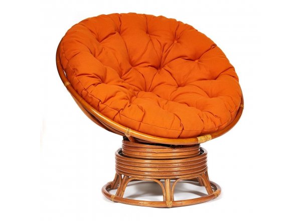 Кресло-качалка Папасан/Papasan (W 23/01 B) /с подушкой/ 115х78х104см, коньячный, ткань оранжевый, с 23