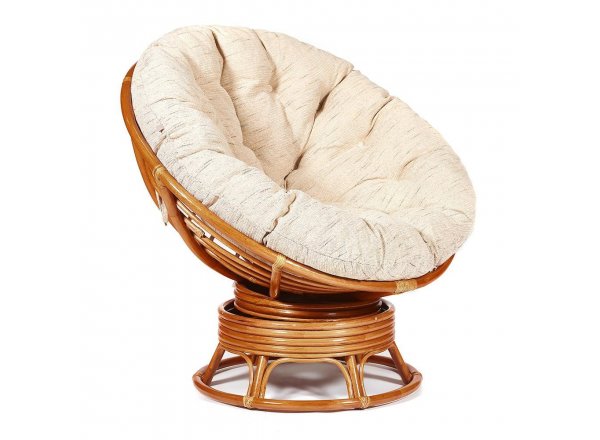 Кресло-качалка Папасан/Papasan (W 23/01 B) /с подушкой/ 115х78х104см, коньячный, ткань старт