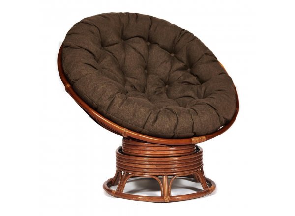 Кресло-качалка Папасан/Papasan (W 23/01 B) /с подушкой/ 115х78х104см, пекан орех, ткань коричневый, 3м7-147