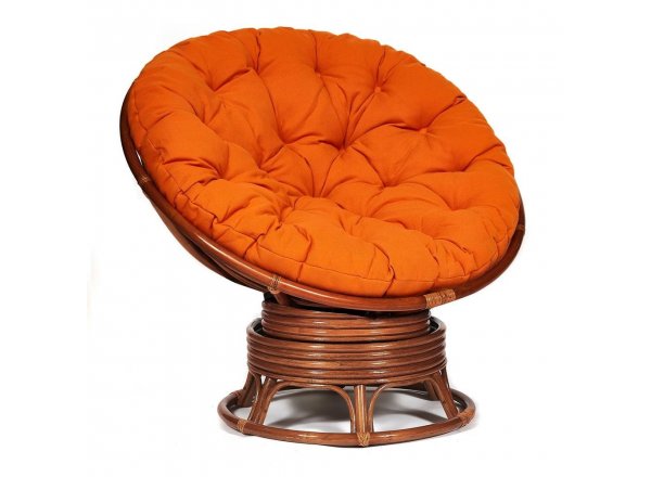 Кресло-качалка Папасан/Papasan (W 23/01 B) /с подушкой/ 115х78х104см, пекан орех, ткань оранжевый, с 23