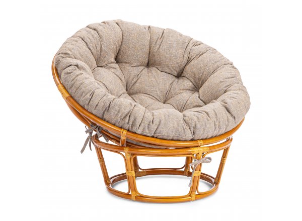 Кресло Папасан/Papasan (23/01 W) /с подушкой и ремешками/ 115х101х104см, коньячный, подушка рогожка, меланж