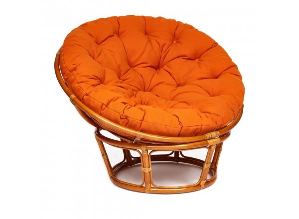Кресло Папасан/Papasan (23/01 W) /с подушкой и ремешками/ диаметр подушки 122см, 115х101х104см, коньячный, ткань оранжевый, с 23