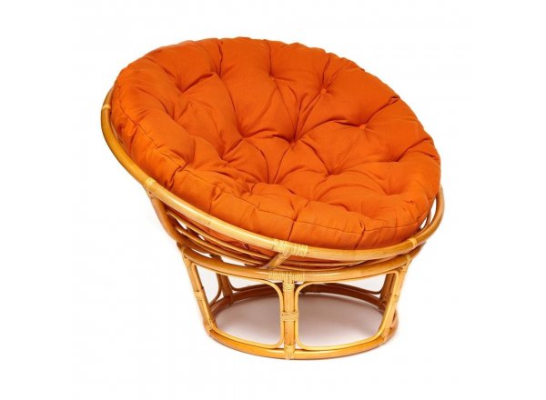 Кресло Папасан/Papasan (23/01 W) /с подушкой и ремешками/ диаметр подушки 122см, 115х101х104см, медовый, ткань оранжевый, с 23