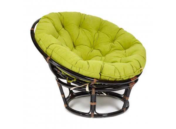 Кресло Папасан/Papasan (23/01 W) /с подушкой и ремешками/ диаметр подушки 125см, 115х101х104см, античный черно-коричневый, флок олива, 23