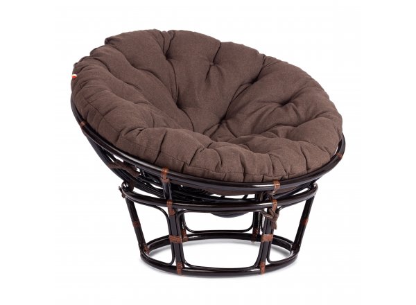Кресло Папасан/Papasan (23/01 W) /с подушкой и ремешками/ диаметр подушки 125см, 115х101х104см, античный черно-коричневый, ткань коричневый,