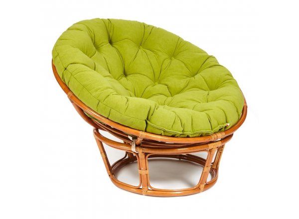 Кресло Папасан/Papasan (23/01 W) /с подушкой и ремешками/ диаметр подушки 125см, 115х101х104см, коньячный, флок олива, 23