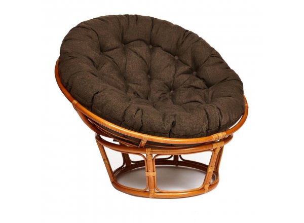 Кресло Папасан/Papasan (23/01 W) /с подушкой и ремешками/ диаметр подушки 125см, 115х101х104см, коньячный, ткань коричневый, 3м7-147