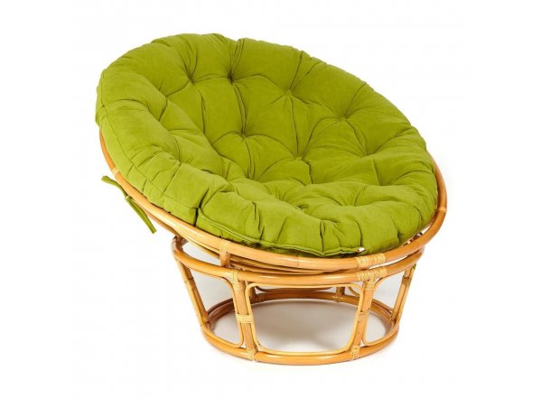 Кресло Папасан/Papasan (23/01 W) /с подушкой и ремешками/ диаметр подушки 125см, 115х101х104см, медовый, флок олива, 23