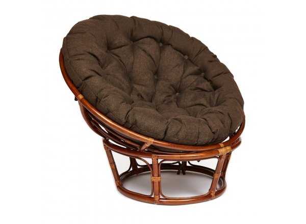 Кресло Папасан/Papasan (23/01 W) /с подушкой и ремешками/ диаметр подушки 125см, 115х101х104см, пекан орех, ткань коричневый, 3м7-147